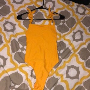 Full piece orange/yellow ribbed bathing suit